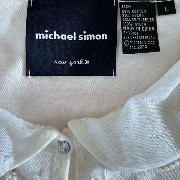 Vintage Michael Simon Pearl Beaded Knit Cardigan Top - Picture 6 of 9